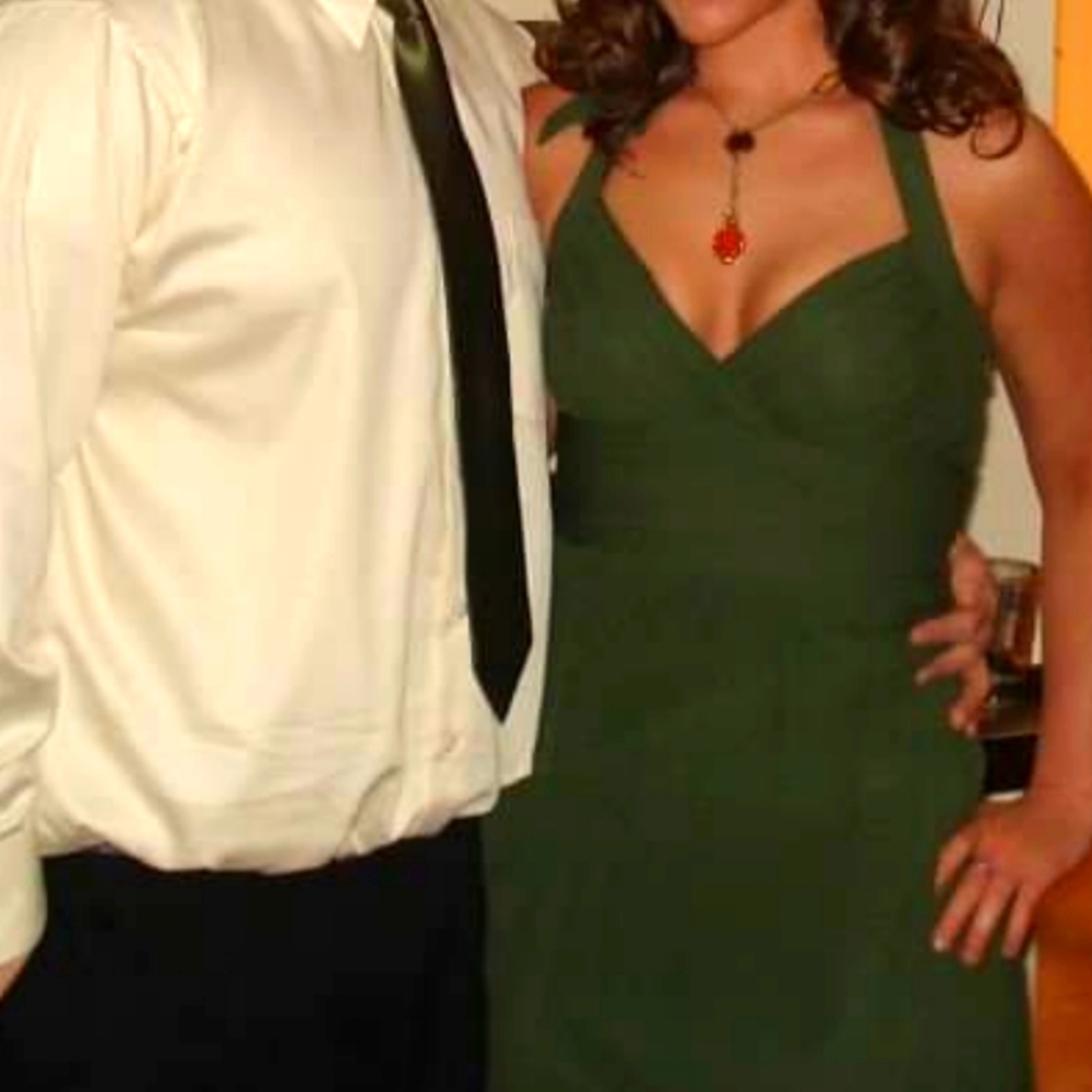 BCBG Hunter Green wrapped halter dress